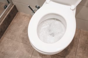 A toilet bubbling after being flushed in a Michigan home.